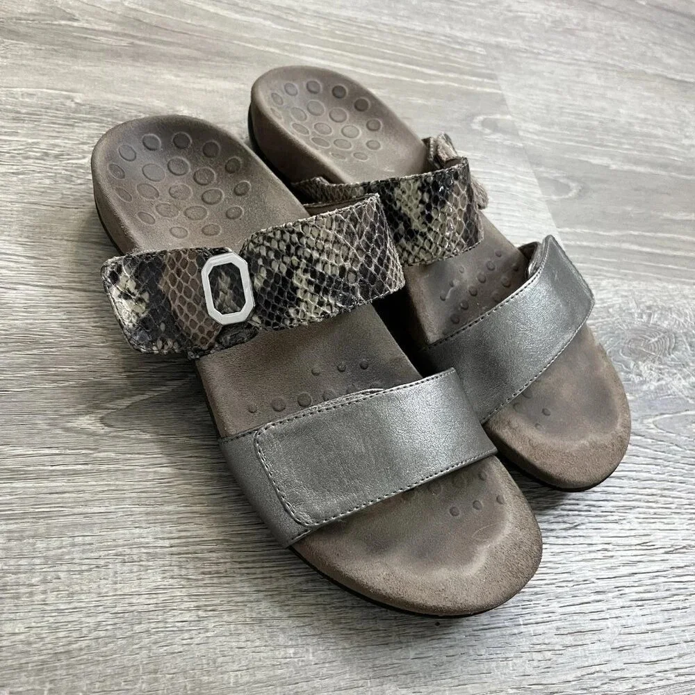Vionic‎ Rest Camila Womens Size 9M Sandals 2 Strap Snakeskin Metallic Orthaheel